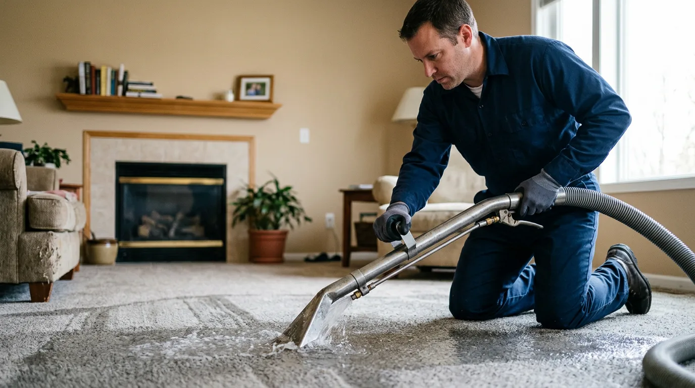 Water damage restoration technician working near Hope, MN